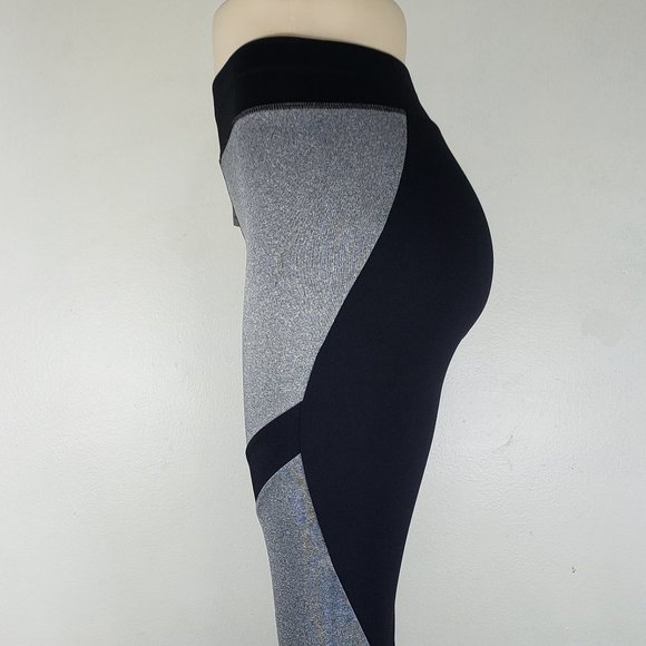 Black Grey Workout Tights Leggings L/XL - Picture 5 of 5